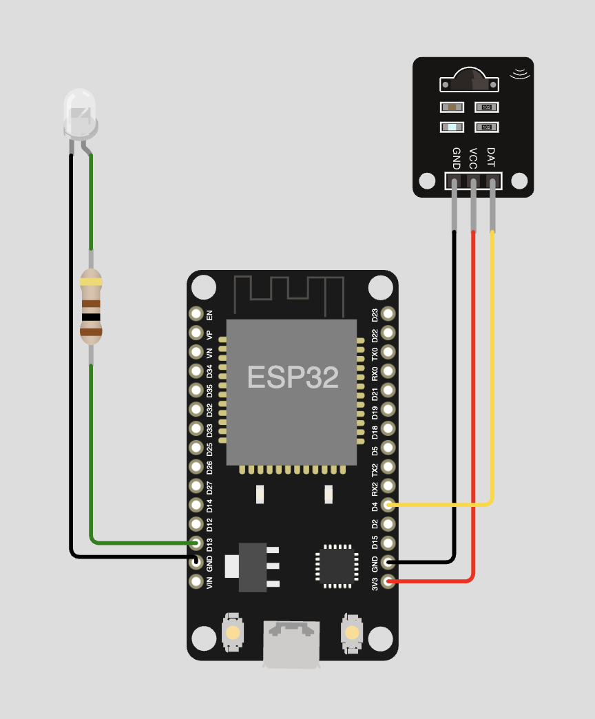 Wiring: 1× IR receiver + 1× IR LED